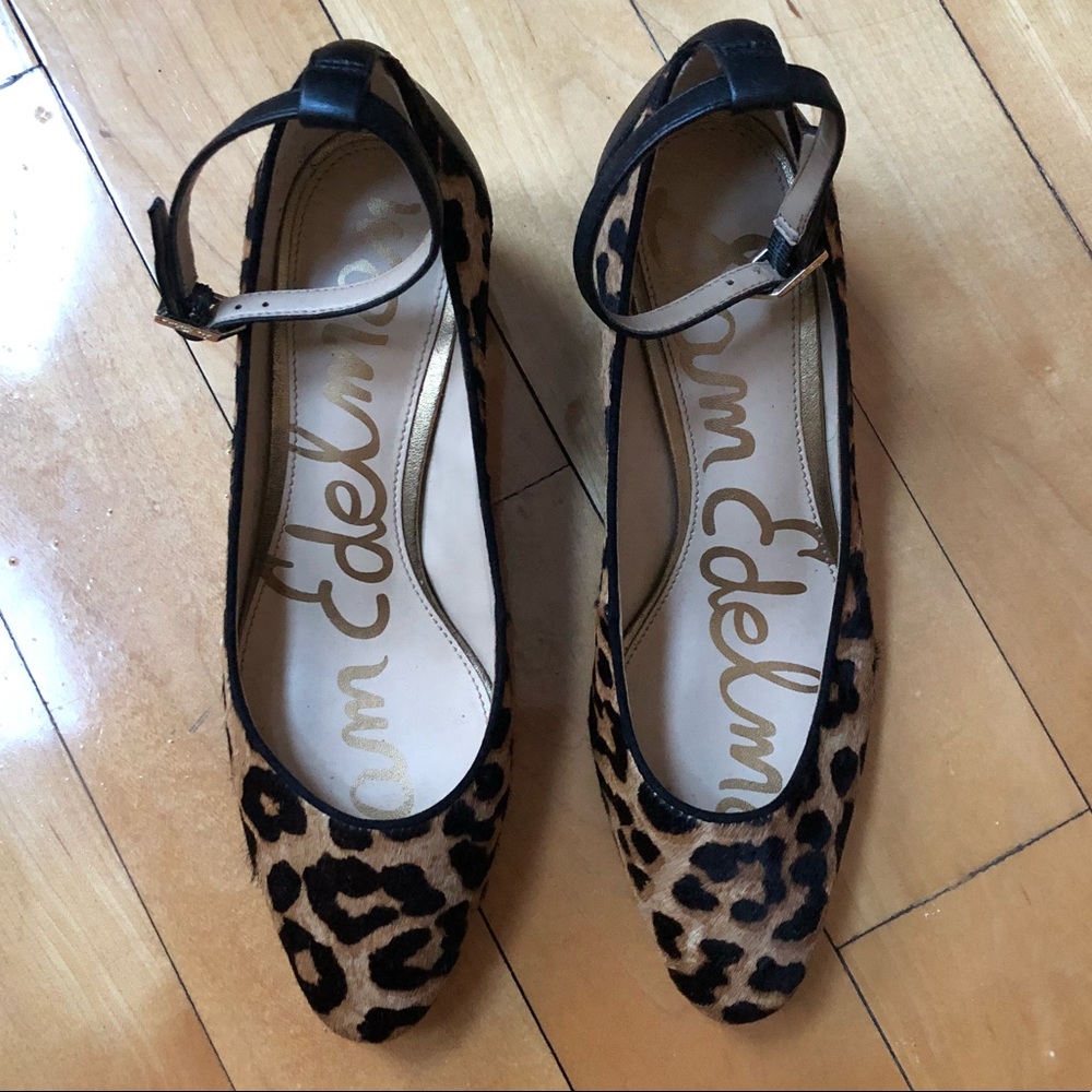 Sam Edelman leopard block heel ankle strap shoes
